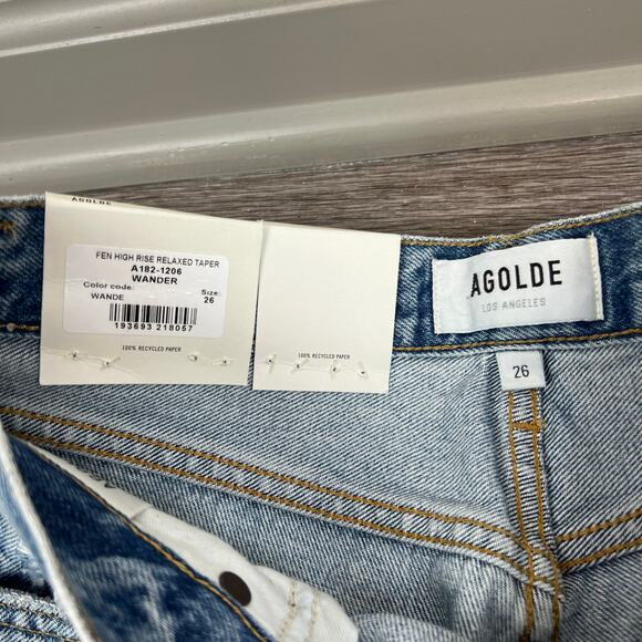 NWT AGOLDE Fen High-Rise Relaxed Taper Denim Jeans in Color Wander (Sz 26) - Picture 8 of 11